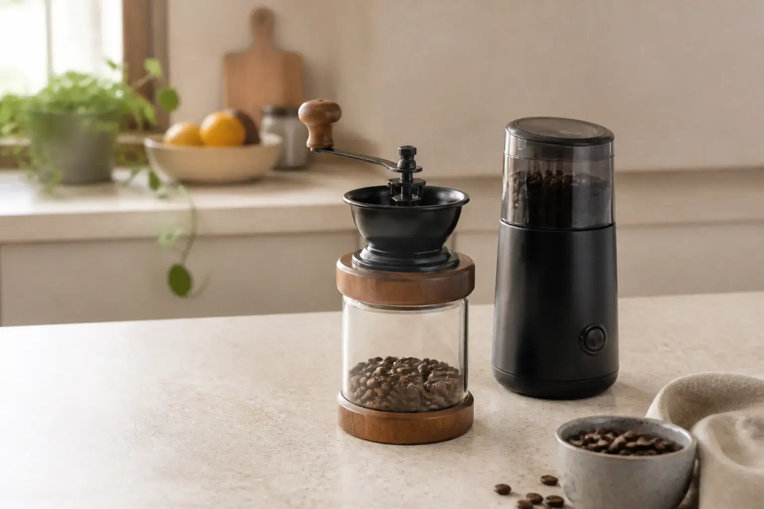 Dos métodos genéricos de preparación de café colocados juntos