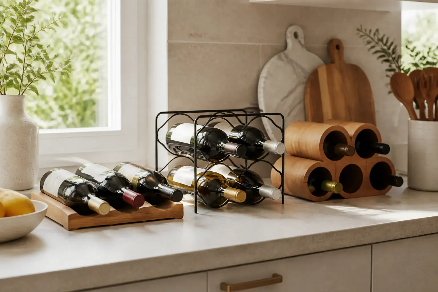 Qué botellero para cocina comprar representada con utensilios genéricos en una cocina doméstica