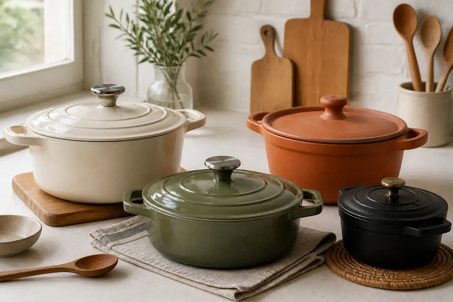 Qué cocotte comprar para casa representada con utensilios genéricos en una cocina doméstica