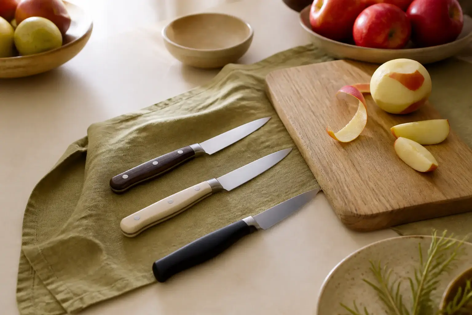 Qué cuchillo puntilla comprar representada con utensilios genéricos en una cocina doméstica