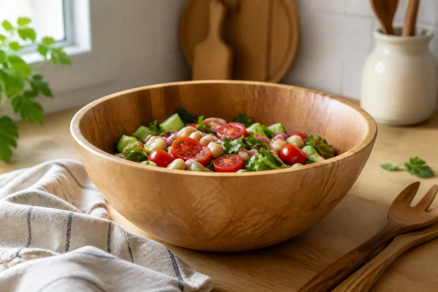 Bol de cocina genérico con ingredientes frescos listos para mezclar