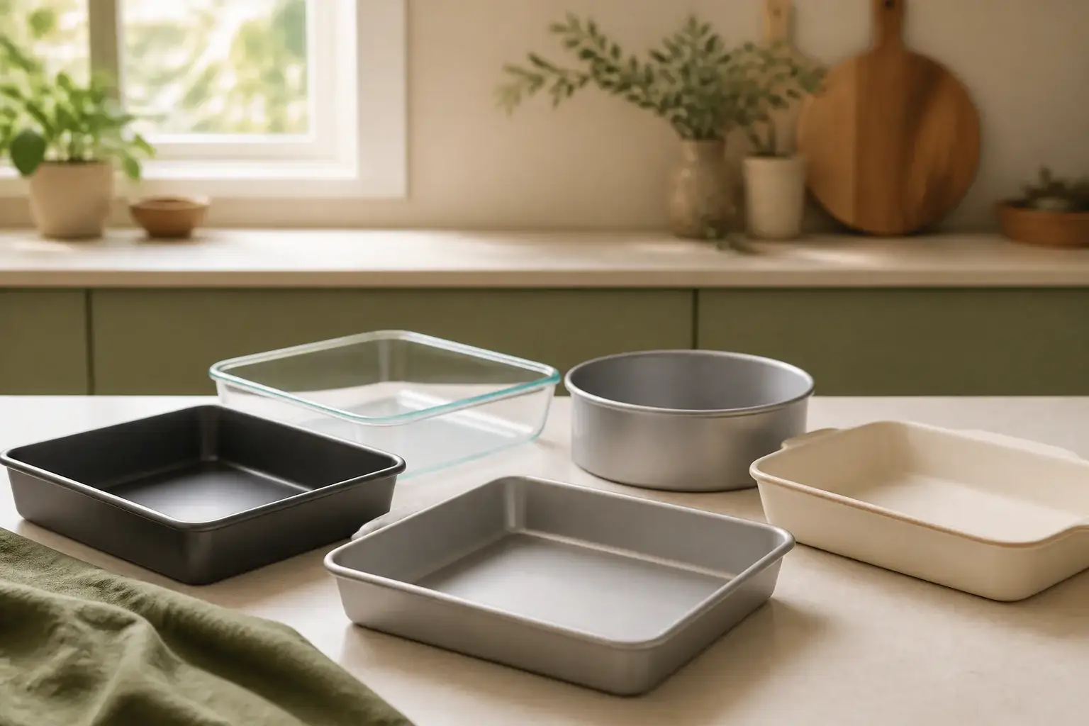 Qué molde para brownie comprar representada con utensilios genéricos en una cocina doméstica