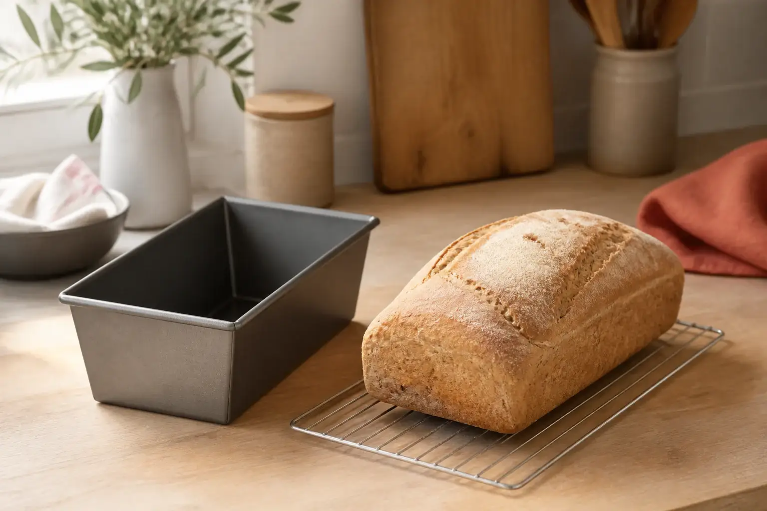 Molde rectangular genérico junto a un pan de molde casero