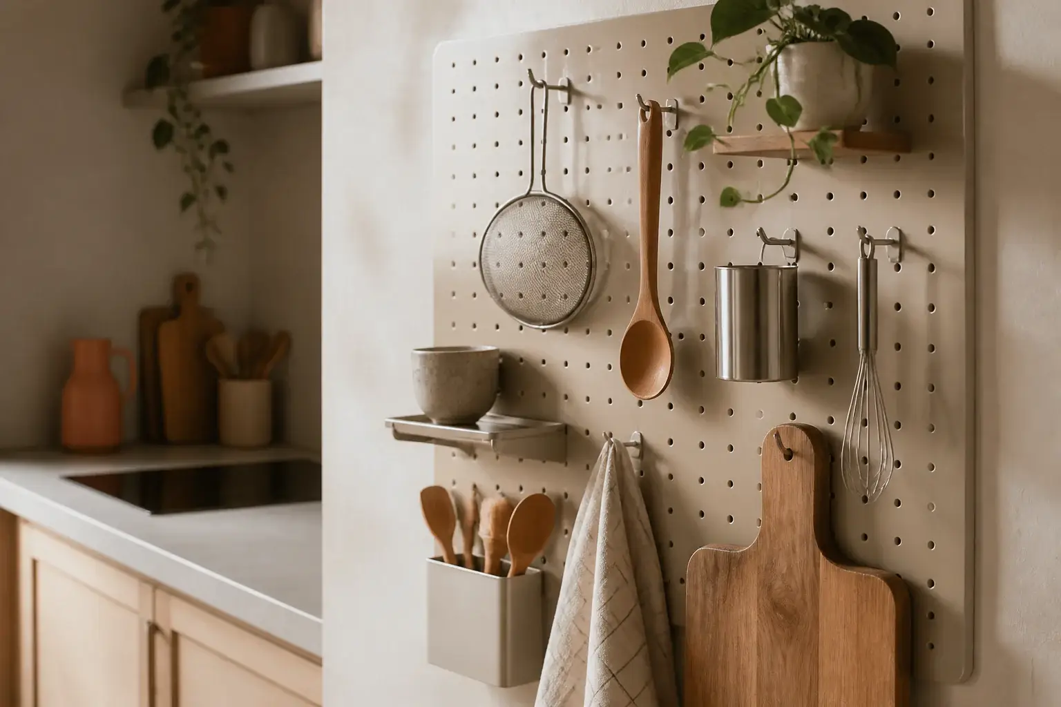 Qué panel perforado para cocina comprar representada con utensilios genéricos en una cocina doméstica