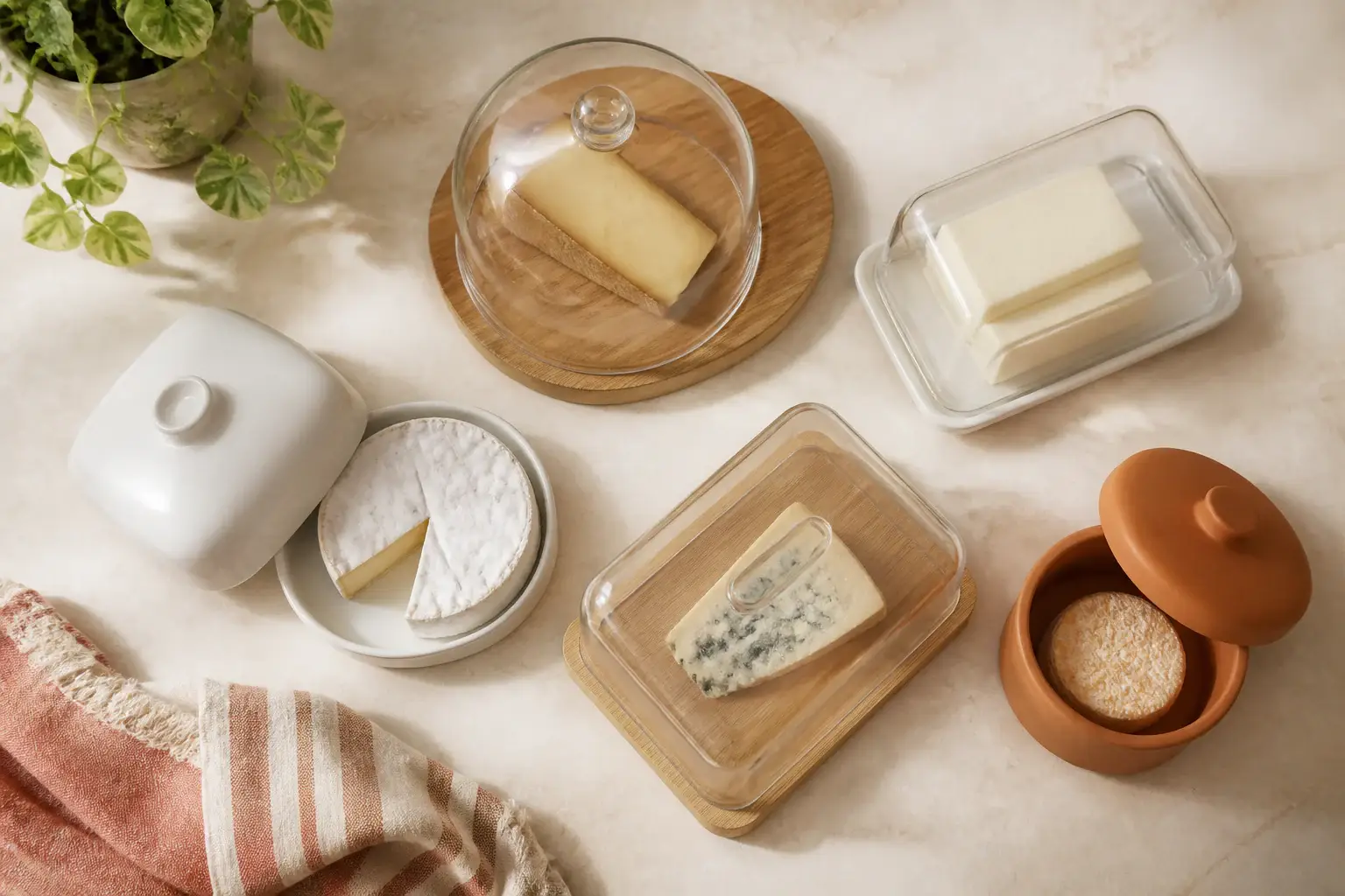 Qué quesera comprar representada con utensilios genéricos en una cocina doméstica