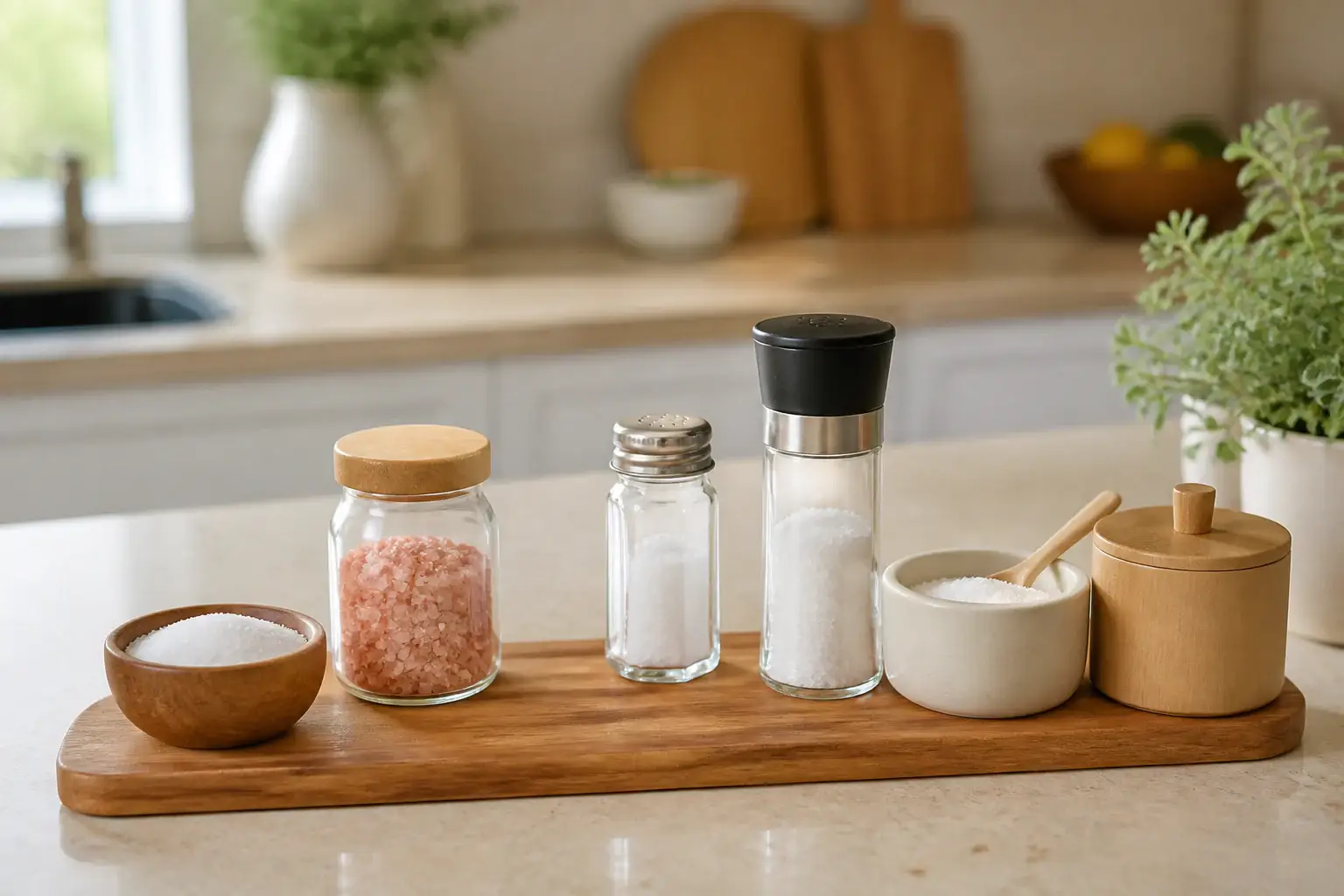 Qué salero de cocina comprar representada con utensilios genéricos en una cocina doméstica