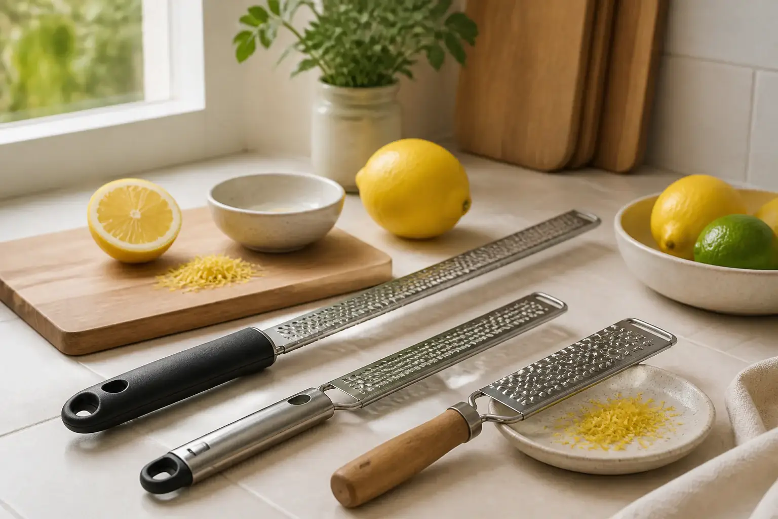 Qué zester comprar representada con utensilios genéricos en una cocina doméstica